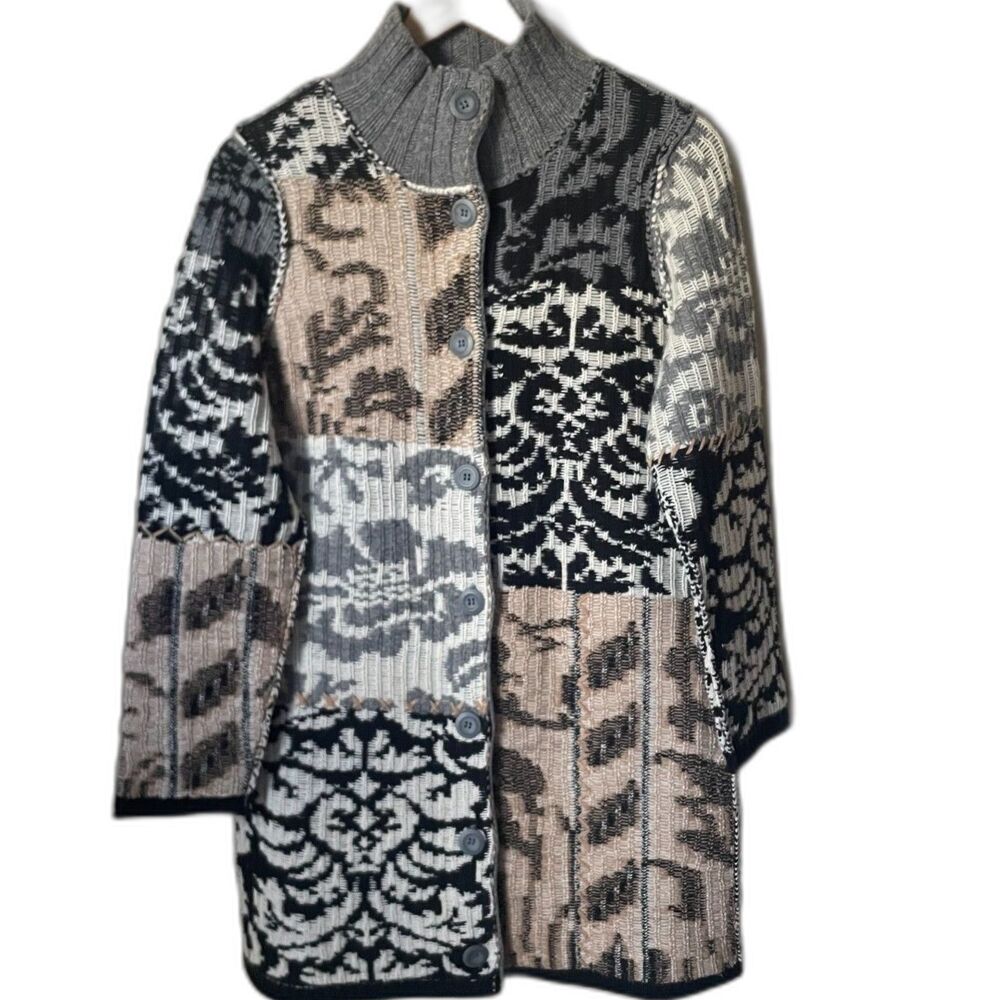 Sundance lambswool long cardigan duster neutral patchwork lagenlook petite large